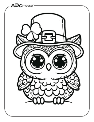 Free ABCmouse printable coloring page of St. Patrick's Day owl. 