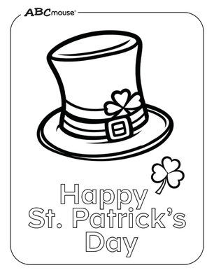 Free ABCmouse printable coloring page of a Happy St. Patrick's Day lucky top hat. 