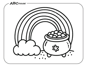 Free ABCmouse printable coloring page of St. Patrick's Day pot of gold at the end of the rainbow. 