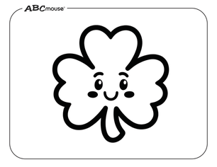 Free ABCmouse printable coloring page of St. Patrick's Day shamrock smiling. 