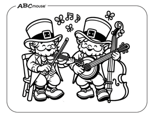 Free ABCmouse printable coloring page of St. Patrick's Day leprechaun musicians. 