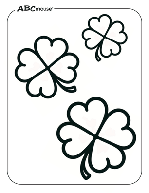 Free ABCmouse printable coloring page of St. Patrick's Day four leaf clovers. 