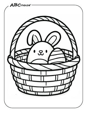 Free printable Easter bunny inside an Easter basket coloring page from ABCmouse.com 