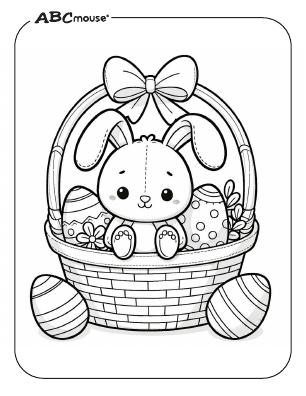 Free printable Easter bunny inside an Easter basket coloring page from ABCmouse.com 