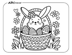 Free printable Easter bunny inside an Easter basket coloring page from ABCmouse.com 