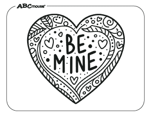 Free printable Valentines Day coloring page be mine heart. 