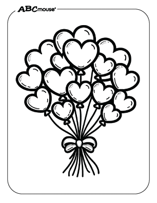 Free printable Valentines Day coloring page heart balloons. 