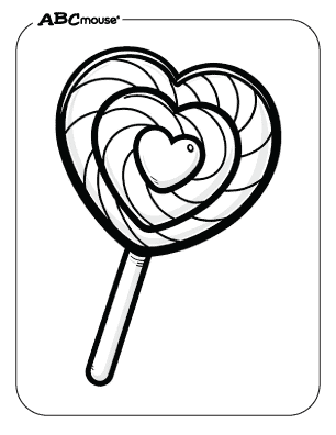 Free printable Valentines Day coloring page heart sucker. 