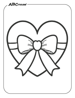 Free printable Valentines Day coloring page heart with a bow. 