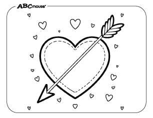 Free printable Valentines Day coloring page arrow through a heart. 