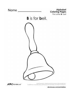 Free printable letter b is for bell coloring worksheet from ABCmouse.com. 