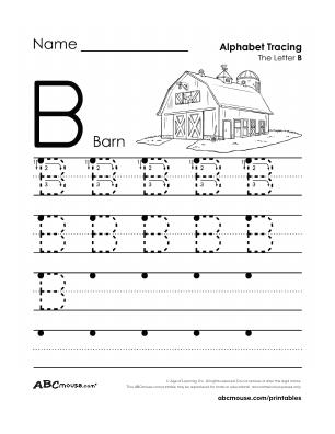 Free printable upper case letter B tracing worksheet from ABCmouse.com. 