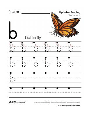 Free printable lower case letter B tracing worksheet from ABCmouse.com. 