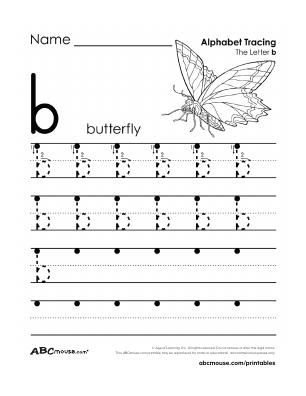 Free printable lower case letter B tracing worksheet from ABCmouse.com. 