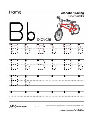 Free printable capital and lower case letter B tracing worksheet from ABCmouse.com. 