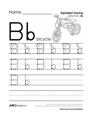 Free printable capital and lower case letter B tracing worksheet from ABCmouse.com. 