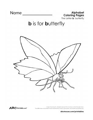 Free printable letter b is for butterfly coloring worksheet from ABCmouse.com. 
