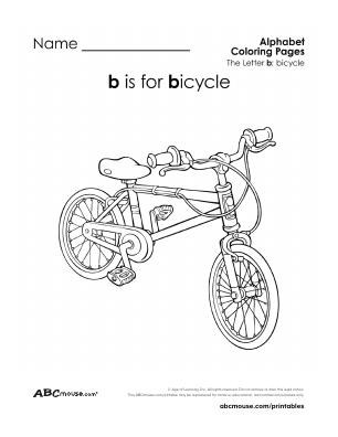 Free printable letter b is for bicycle coloring worksheet from ABCmouse.com. 