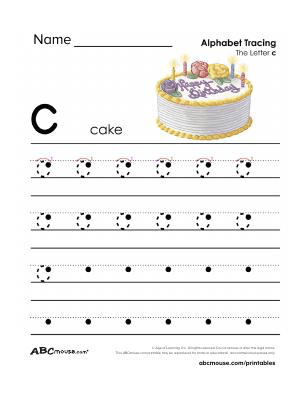 Free printable lower letter C tracing worksheet from ABCmouse.com. 