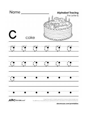 Free printable lower letter C tracing worksheet from ABCmouse.com. 