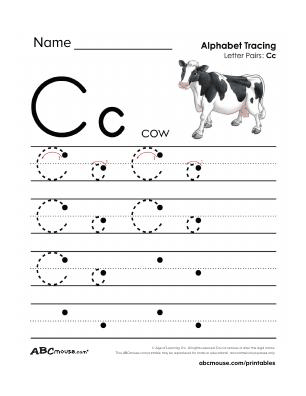 Free printable capital and lower case letter C tracing worksheet from ABCmouse.com. 