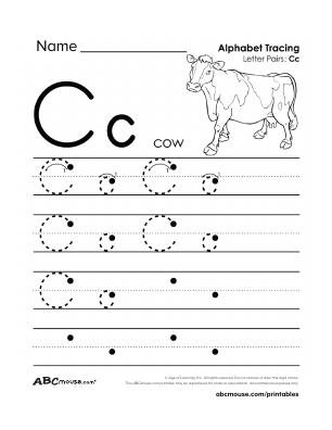 Free printable capital and lower case letter C tracing worksheet from ABCmouse.com. 