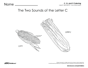 Free printable the two sounds of letter c coloring page worksheet from ABCmouse.com. 