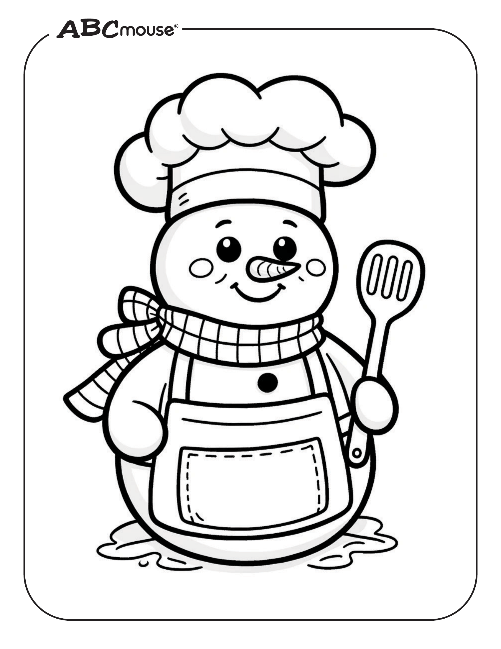 Free printable snowman chef coloring page. 