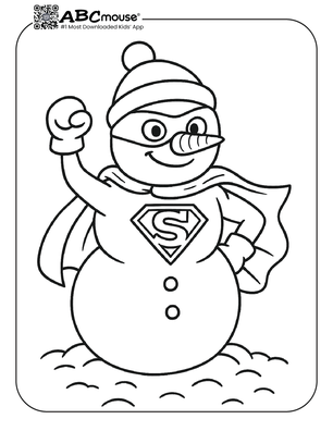 Free printable super hero snowman coloring page. 