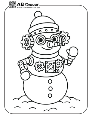 Free printable snowman robot coloring page. 