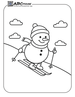 Free printable snowman skiing coloring page. 