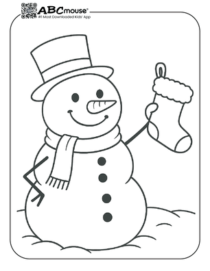 Free printable snowman with stocking coloring page. 