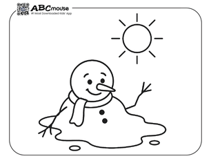 Free printable snowman melting coloring page. 