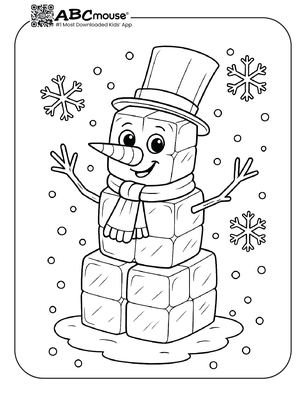Free printable snowman made of ice cubes coloring page. 