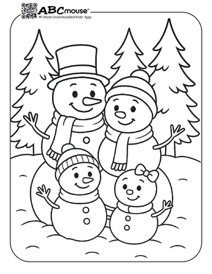 Free printable snowman family  coloring page. 