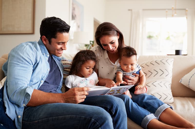 A family reading together. 