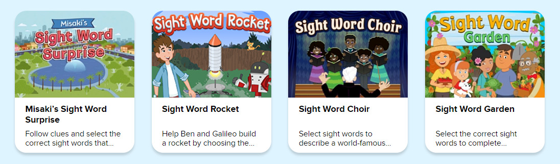 Sight word games on the ABCmouse app. 