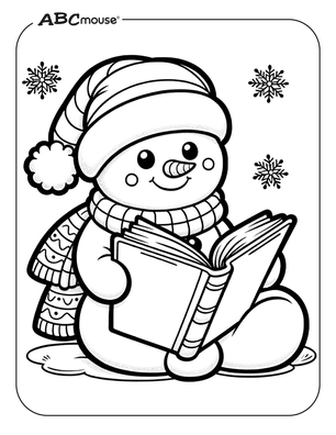 Free printable snowman reading a book coloring page. 