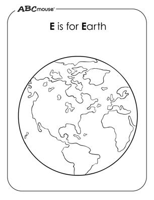 E is for earth free printable earth day coloring page. 
