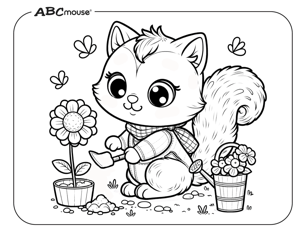 Planting flowers free printable earth day coloring page. 