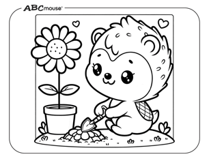 Planting flowers free printable earth day coloring page. 