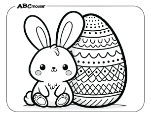 Free printable Easter bunny with giant Easter egg coloring page from ABCmouse.com. 