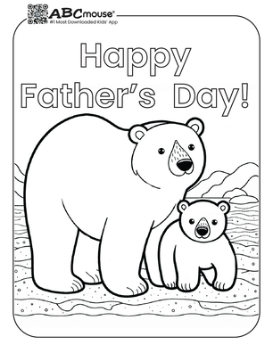 Polar bear happy Fahter's day. Free printable coloring page from ABCmoues.com. 