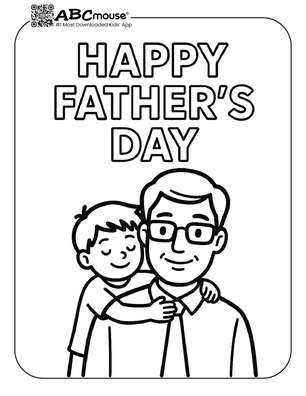 Happy Father's Day son giving dad a hug. Free printable coloring page from ABCmoues.com. 