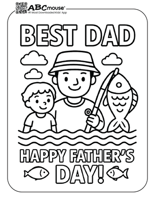 Best dad Happy Father's Day fishing. Free printable coloring page from ABCmoues.com. 