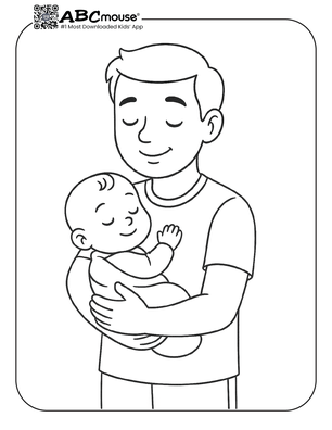Happy Father's Day dad with baby free printable coloring page from ABCmoues.com. 