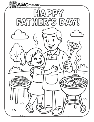 Happy Father's Day BBQ free printable coloring page from ABCmoues.com. 
