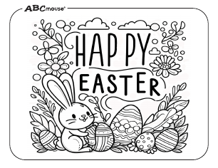 Free printable Happy Easter bunny coloring page from ABCmouse.com. 