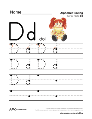 Free D is for Doll Tracible Letter Worksheet from ABCmouse.com 
