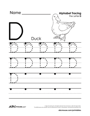 Free Upper Case Letter D Printable Tracing Worksheet from ABCmouse.com.